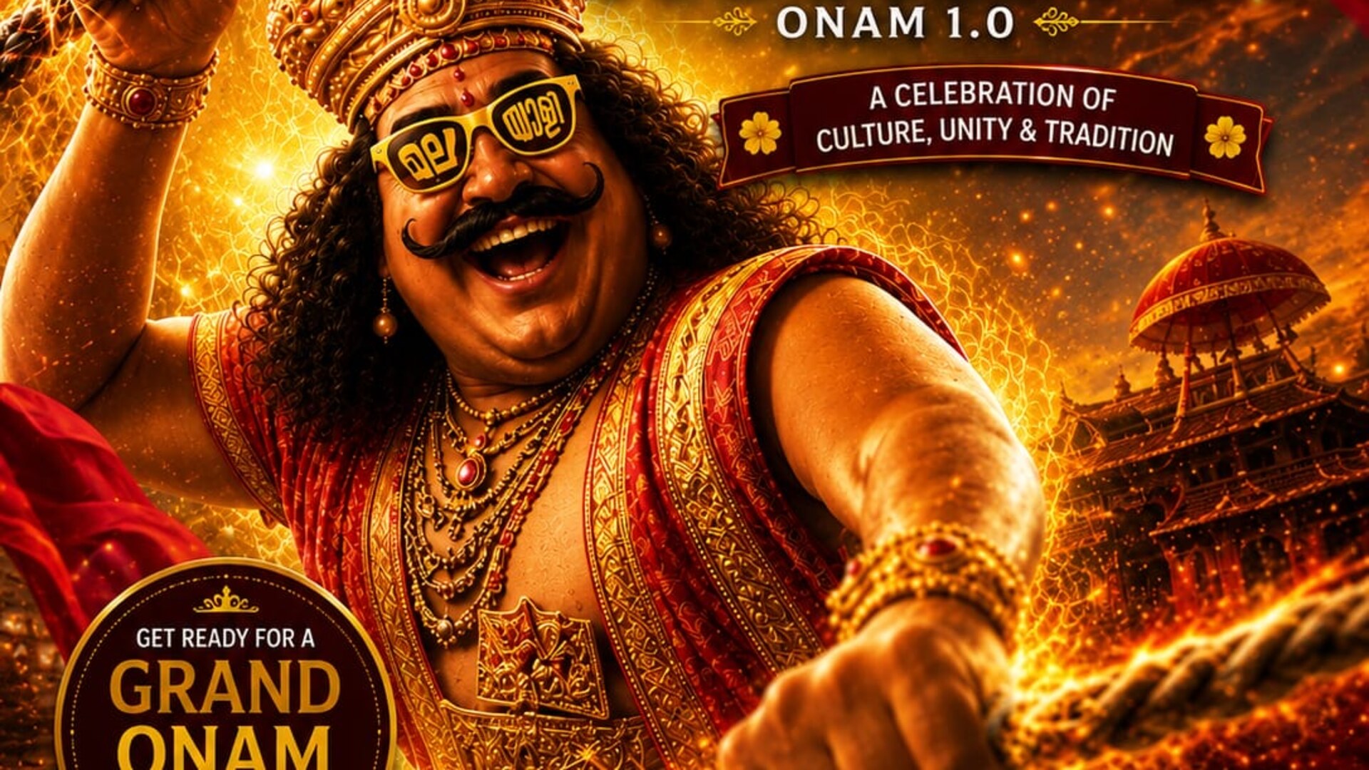 Joyful Maveli artwork from the WMSC Onam 1.0 poster