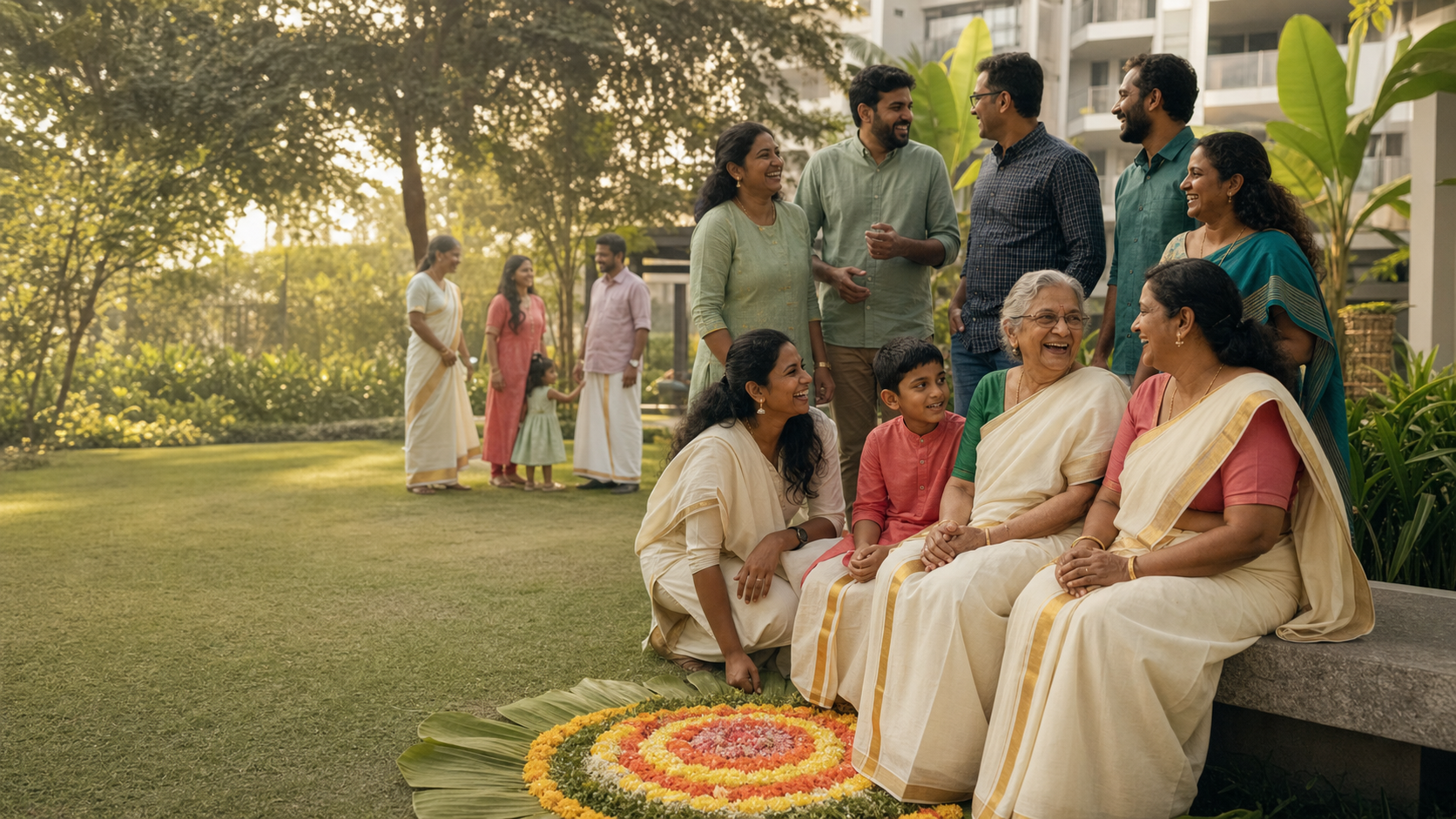 Malayali families and friends enjoying a community gathering in Whitefield